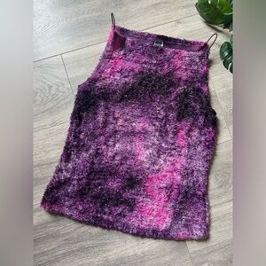 Rare! Vintage y2k Q&A fuzzy metallic top with elastic string straps. Size XXL